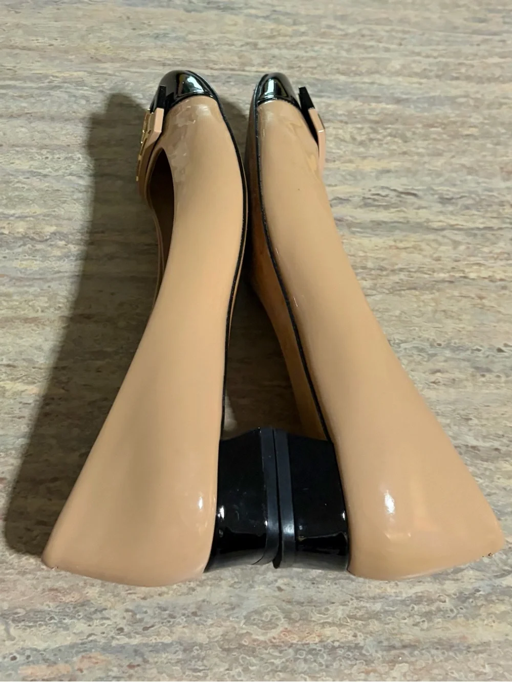 Tory Burch Gigi Beige and Black Cap-Toe 1-inch Heel Shoes